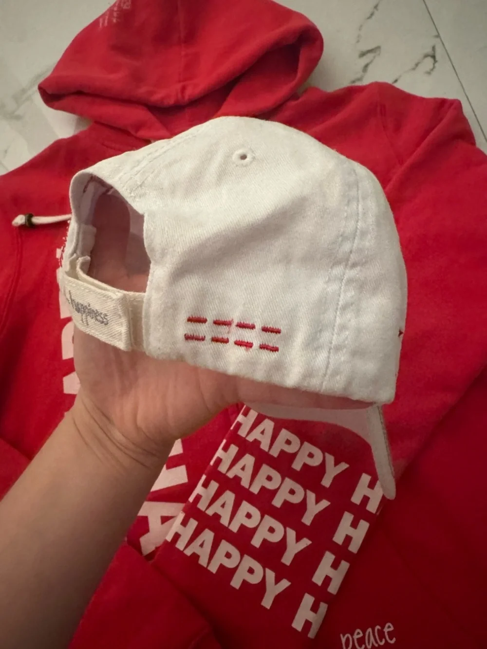 Peace Love Word Red 'Happy' Graphic Zip Hoodie with White 'LOVE' Cap - Picture 6 of 9